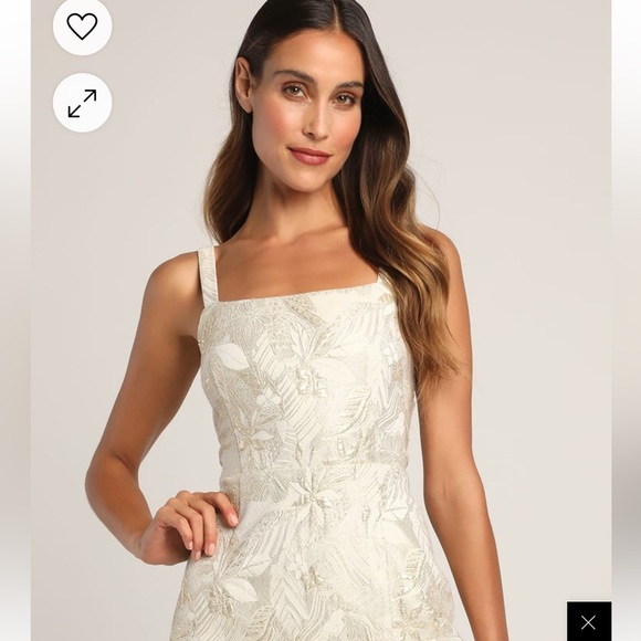 Shine for Us Cream Metallic Tropical Jacquard Mini Dress - Picture 4 of 9